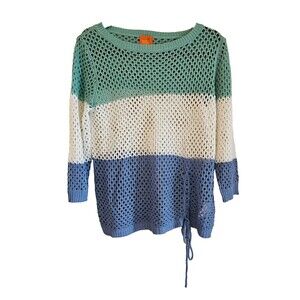 Hearts of Palm Women's Petite Top Size  L Scoop Neck Long slv color  block